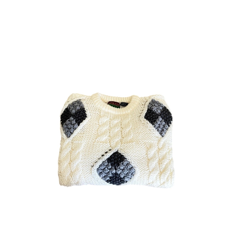 VTG Oakton Limited Cable Knit Sweater Cream Diamond Pattern Pullover Knitwear